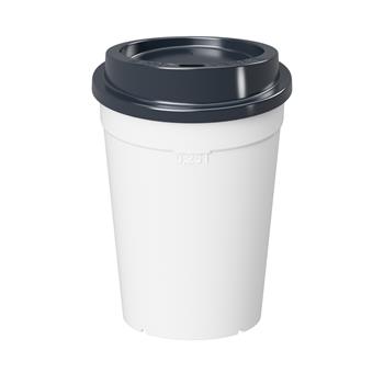 Kaffe to go, vit med svart lock